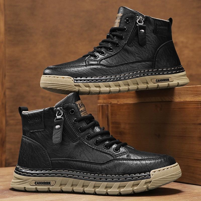 Men Leather High Top Ankle Boo - огляд і ціна Guipure Lace Panel
